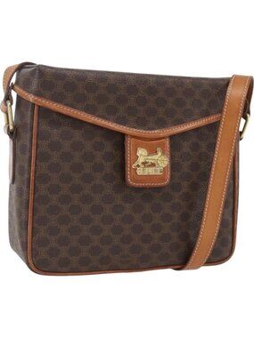 CELINE Macadam Canvas Shoulder Bag PVC Leather Brown Gold